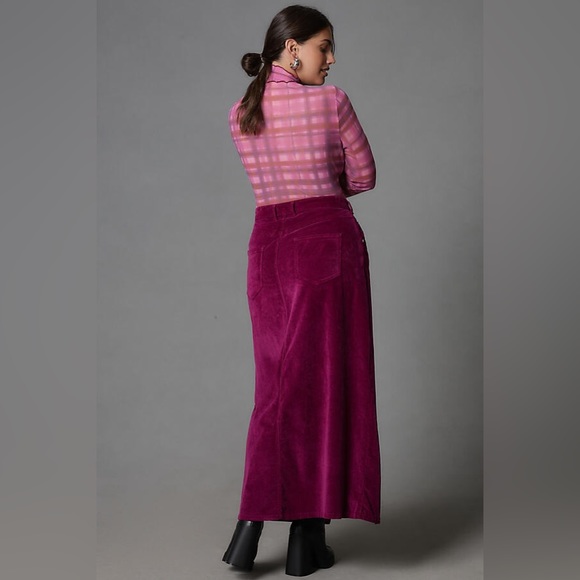 Anthropologie Pilcro The Madi Front-Slit Violet Corduroy Skirt - Picture 4 of 7